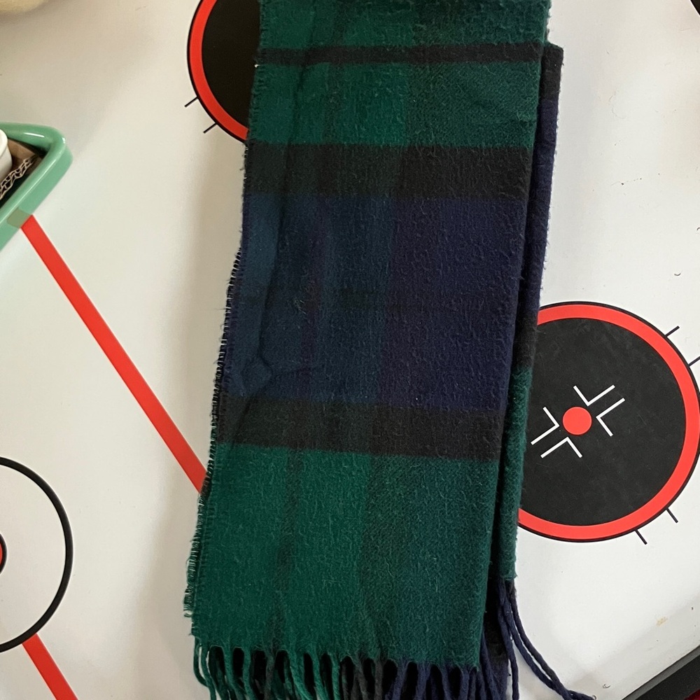 V. FRAAS Cashmink Germany 52” by 11.5” Unisex  Green and Blue Plaid Scarf